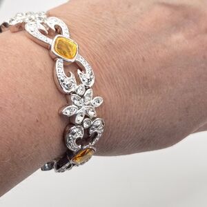 Silver-Tone And Faux Citrine Women's Stretch Bracelet